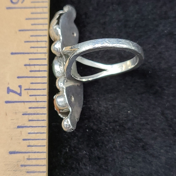 Vintage Native American Sterling Turquoise Coral Ring Leaf and Raindrops Design - Picture 11 of 11